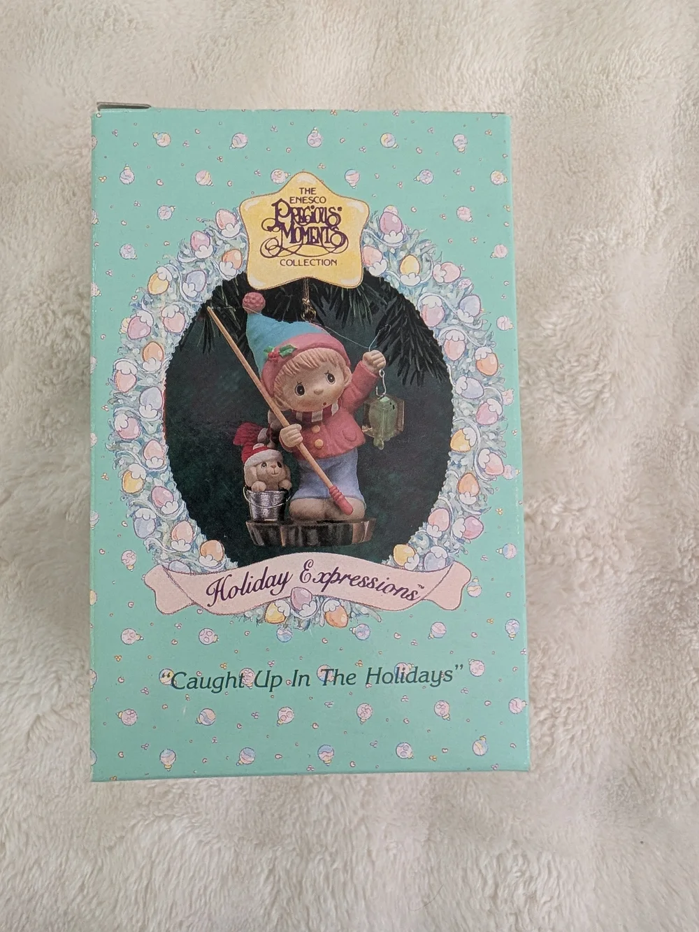 Vintage 1993 Precious Moments Caught Up In The Holidays Ornament 550124 Box